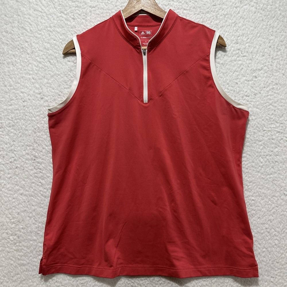Adidas Clima Cool Women's Size XL 1/4 Zip Pink White Sleeveless Golf Shirt